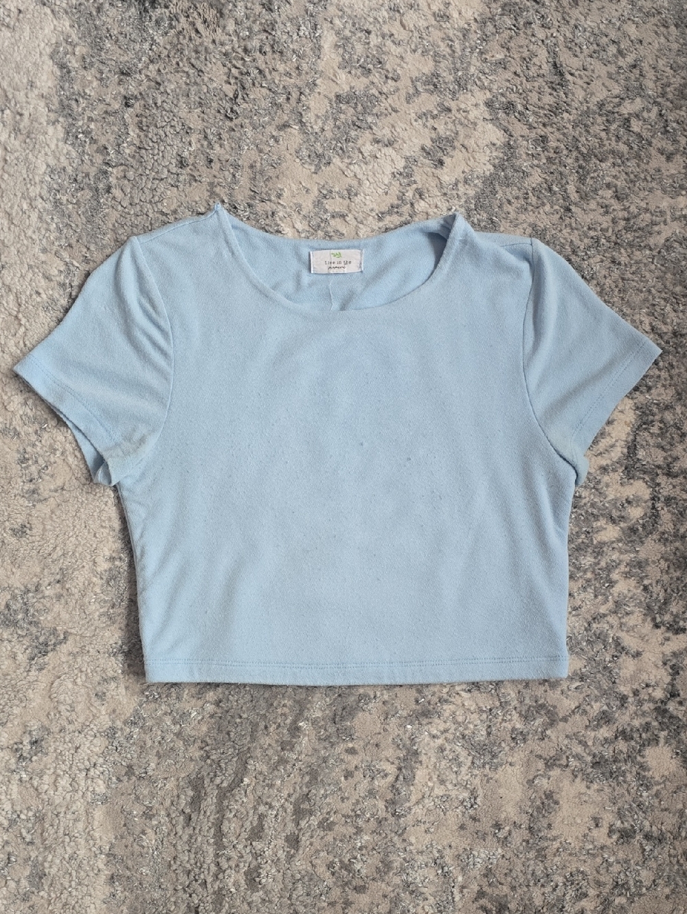 Women's Light Blue Cropped Crewneck Tee - Casual Short Sleeve Top